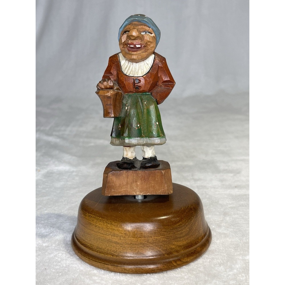 Vintage Anri Wood Handcarved Woman Reuge Wood Music Box Song Of Weggis Works